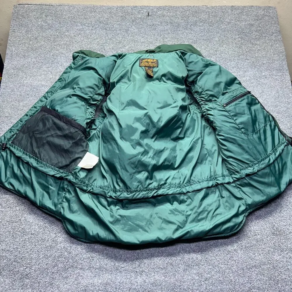 Eddie Bauer Vintage Mens XL Goose Down Puffer Vest Quilted Snap Green Gorpcore